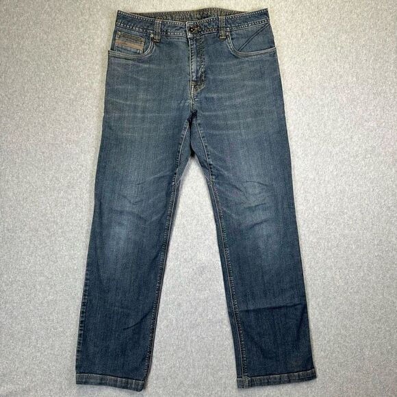 Prana Men’s Size 33x32 Straight Leg Jeans Blue Dark Wash Denim Outdoor Stretch